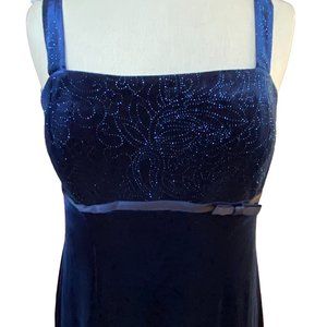 Vintage Y2K Navy Velvet Glitter Empire Waist Dress & Shrug Set Whimsigoth-12P